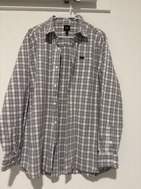 Lee Men's Gray Plaid Button-Down Shirt
